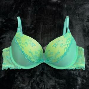 Victorias Secret Padded Demi Push-Up Bra Bright Neon Green Blue Lace Push Up Bra